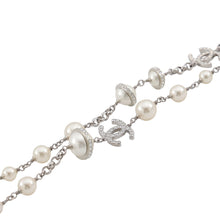 Load image into Gallery viewer, CHANEL Pearl Long Necklace Silver Metal Faux Pearl Rhinestone
