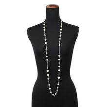 Load image into Gallery viewer, CHANEL Pearl Long Necklace Silver Metal Faux Pearl Rhinestone
