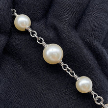 Load image into Gallery viewer, CHANEL Pearl Long Necklace Silver Metal Faux Pearl Rhinestone
