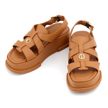 Load image into Gallery viewer, LOUIS VUITTON Maya Line LV Circle Platform Sandals Brown1ACYKM Leather Size 36H
