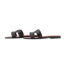 Load image into Gallery viewer, HERMES Oran Sandals Black/Brown Box Calf Leather Size 37H
