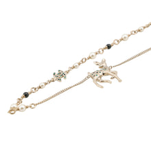 Load image into Gallery viewer, CHANEL CC Logo Bambi Motif Long Necklace Gold Plated Rhinestone Faux Pearl

