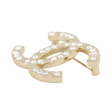 Load image into Gallery viewer, CHANEL CC Logo Rhinestone Brooch Champagne Gold Metal Rhinestone
