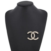 Load image into Gallery viewer, CHANEL CC Logo Rhinestone Brooch Champagne Gold Metal Rhinestone
