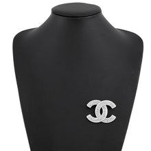 Load image into Gallery viewer, CHANEL CC Logo Rhinestone Brooch Silver/White Metal Rhinestone Enamel
