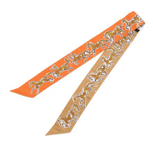 将图像加载到图库查看器中，HERMES Twilly Horse of Liberty Chevaux en Liberte Orange・Cui / Beige・Dore / White Silk100%
