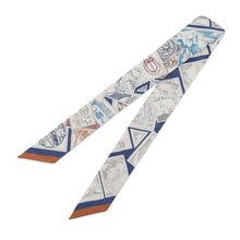 Load image into Gallery viewer, HERMES Twilly Fauve Stamp Enthusiast Blue Moyen / White / PinkH064205S 11 Silk100%
