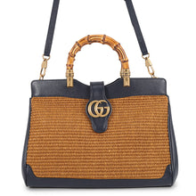 Load image into Gallery viewer, GUCCI Japan Limited Edition GG Marmont Bamboo Handbag Navy/Brown655657 Raffia Leather
