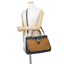 Load image into Gallery viewer, GUCCI Japan Limited Edition GG Marmont Bamboo Handbag Navy/Brown655657 Raffia Leather

