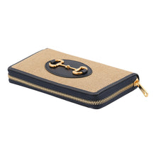 将图像加载到图库查看器中，GUCCI Horsebit 1955 Zip-Around Long Wallet Navy/Beige621889 Canvas/Leather
