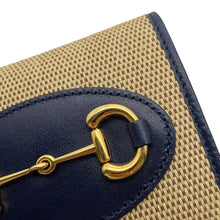 Load image into Gallery viewer, GUCCI Horsebit compact wallet Beige/Navy621891 Canvas/Leather
