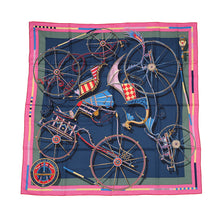 Load image into Gallery viewer, HERMES Carre Jean VoisTulle en Equilivre Size 140 Rose Bonbon / Blue Ardoise / Khaki Cashmere70% Silk30%
