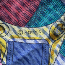 Load image into Gallery viewer, HERMES Carre Jean Cavalcadour Rayures Blue Jean / Veil / Rose Cashmere70% Silk30%

