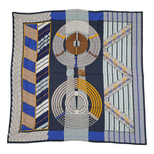 将图像加载到图库查看器中，HERMES Giant Square Dressage Tressage Marine/Blue・Royal/Gold Cashmere70% Silk30%
