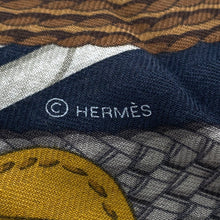 将图像加载到图库查看器中，HERMES Giant Square Dressage Tressage Marine/Blue・Royal/Gold Cashmere70% Silk30%

