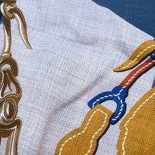 Load image into Gallery viewer, HERMES Carre Jean BRIDES DE GALA APPLIQUE PIQUE Size 140 Blue Jean/Gris Cine/Miel Cashmere70% Silk30%
