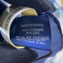 Load image into Gallery viewer, HERMES Carre Jean BRIDES DE GALA APPLIQUE PIQUE Size 140 Blue Jean/Gris Cine/Miel Cashmere70% Silk30%
