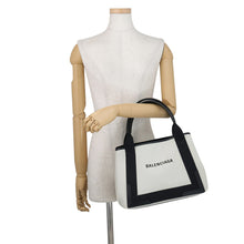 Load image into Gallery viewer, BALENCIAGA Navy Kabas White/Black339933 Canvas Leather Size S
