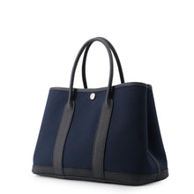 将图像加载到图库查看器中，HERMES Garden Party Blue Marine/Black Toile H Negonda Leather Size TPM
