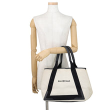将图像加载到图库查看器中，BALENCIAGA Navy Kabas Ivory/Black581292 Canvas Leather Size M
