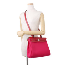 Load image into Gallery viewer, HERMES Herbag zip Rose Mexico/Rouge Piman Toile H Vache Hunter Leather Size PM
