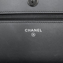 Load image into Gallery viewer, CHANEL Chain Wallet Chevron Black/Metalic Blue Lambskin
