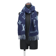 将图像加载到图库查看器中，LOUIS VUITTON Scarf Monogram Check Navy/SmokeBlueM97446 Cashmere100%
