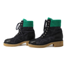 将图像加载到图库查看器中，CHANEL CC Logo Combat Boots Navy/GreenG36536 Suede leather Size 37 1/2 C
