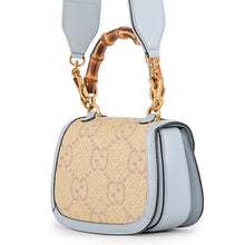 Load image into Gallery viewer, GUCCI GUCCI Bamboo 1947 2WAY Shoulder Bag Natural/Blue675797 UWBJT 8722 GGRaffia Leather Size Small
