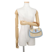 Load image into Gallery viewer, GUCCI GUCCI Bamboo 1947 2WAY Shoulder Bag Natural/Blue675797 UWBJT 8722 GGRaffia Leather Size Small
