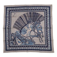 Load image into Gallery viewer, HERMES Carre Cheval Punk Bandana Size 65 Gray/Blue Cashmere70% Silk30%
