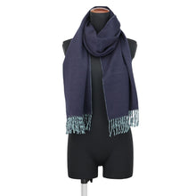 将图像加载到图库查看器中，HERMES Scarf Rect Verso Navy/Green Cashmere100%
