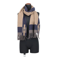 Load image into Gallery viewer, HERMES Scarf HPassant Navy/Brown Cashmere100%
