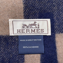 Load image into Gallery viewer, HERMES Scarf HPassant Navy/Brown Cashmere100%

