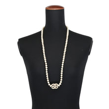 Load image into Gallery viewer, CHANEL CC Logo Necklace Gold Plated Rhinestone Faux Pearl
