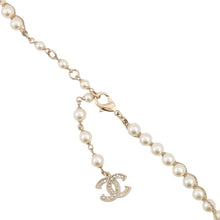 Load image into Gallery viewer, CHANEL CC Logo Necklace Gold Plated Rhinestone Faux Pearl
