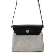 HERMES Herbag zip Black/Ecru Toile H Vache Hunter Leather Size Mini