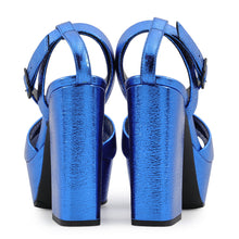将图像加载到图库查看器中，SAINT LAURENT PARIS Sandals Metalic Blue493035 Leather Size 37 1/2
