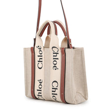 将图像加载到图库查看器中，Chloe Woody Tote Bag Beige/BrownCHC22AS397I2690U Canvas Calf Leather Size Small
