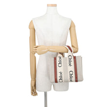将图像加载到图库查看器中，Chloe Woody Tote Bag Beige/BrownCHC22AS397I2690U Canvas Calf Leather Size Small
