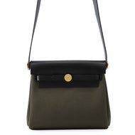 HERMES Herbag zip Vert Bronze/Black Toile Military Vache Hunter Leather Size Mini