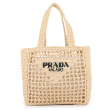 将图像加载到图库查看器中，PRADA Crochet Logo Raffia Tote Natural/Black1BG444_2A2T_F0018 StrawWicker Size Small
