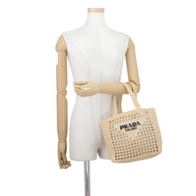 将图像加载到图库查看器中，PRADA Crochet Logo Raffia Tote Natural/Black1BG444_2A2T_F0018 StrawWicker Size Small
