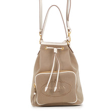 将图像加载到图库查看器中，PRADA Logo Jacquard 2-way Bucket Bag Brown/White1BH097_UCW_F0YSE Canvas Leather
