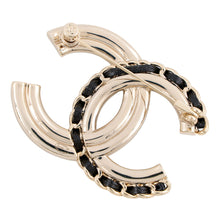 Load image into Gallery viewer, CHANEL CC Logo Brooch Champagne GoldAB8609 Metal Faux Pearl Rhinestone Leather

