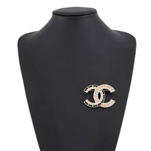 Load image into Gallery viewer, CHANEL CC Logo Brooch Champagne GoldAB8609 Metal Faux Pearl Rhinestone Leather
