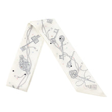 Load image into Gallery viewer, HERMES Twilly Les Cles a Pois Blanc/Gris Acier/Multicolor Silk100%
