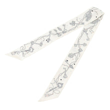 Load image into Gallery viewer, HERMES Twilly Les Cles a Pois Blanc/Gris Acier/Multicolor Silk100%
