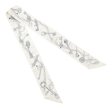 Load image into Gallery viewer, HERMES Twilly Les Cles a Pois Blanc/Gris Acier/Multicolor Silk100%

