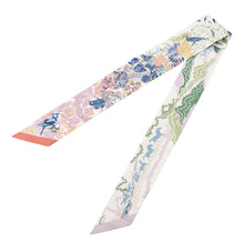 Load image into Gallery viewer, HERMES Scarf Twilly Rewilding Nature Blanc/Mauve/Vert064297S Silk100%
